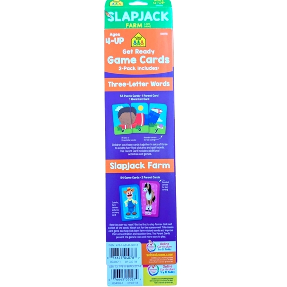 NWT School Zone Game Cards Slapjack Farm and Three Letter Words Age 3 Plus - Picture 3 of 3